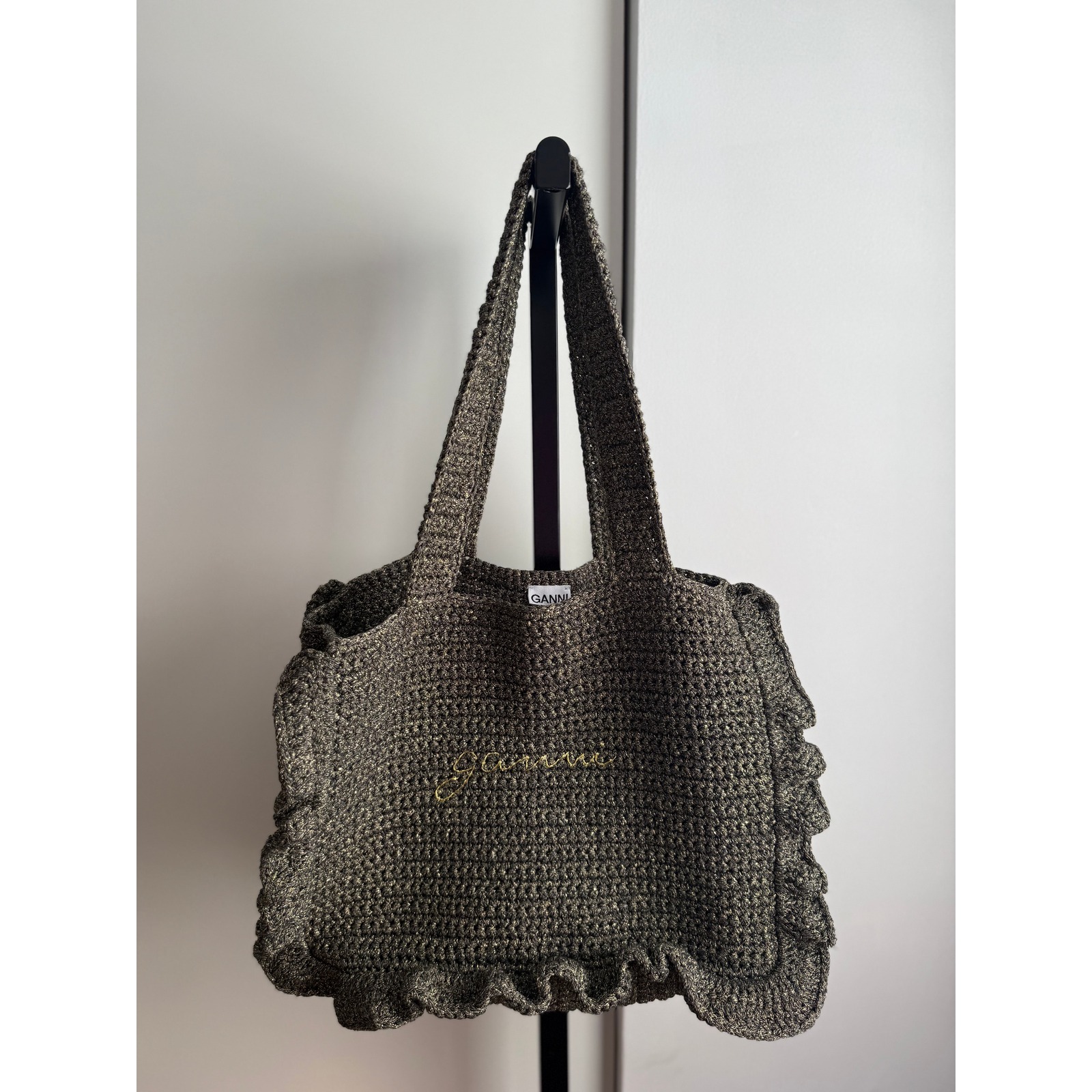 Ganni Cotton Crochet Frill Tote / Black